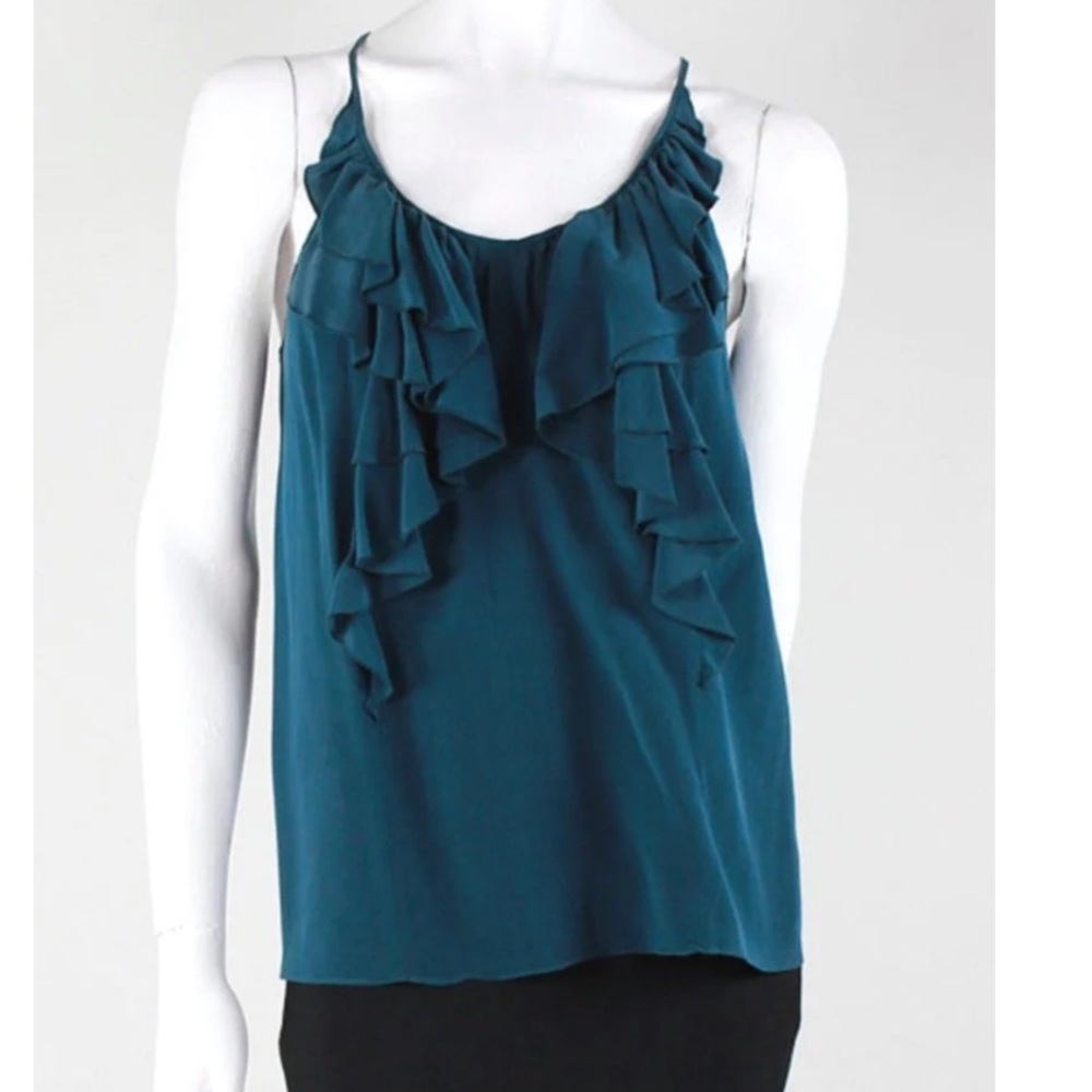 Rebecca Taylor Silk Ruffle Scoop Neck Tank